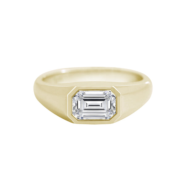 Emerald Cut Diamond East West Bezel Set Ring Yellow Gold