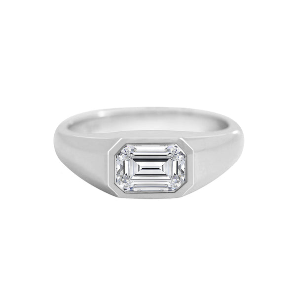 Emerald Cut Diamond East West Bezel Set Ring White Gold