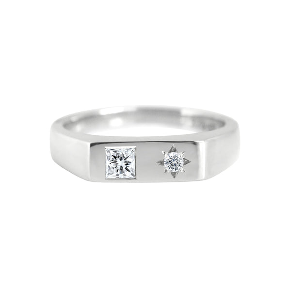 Asymmetric Diamond Signet Ring White Gold