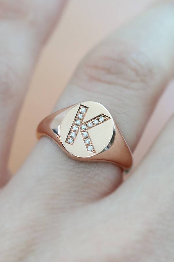 Diamond Initial Signet Ring Rose Gold