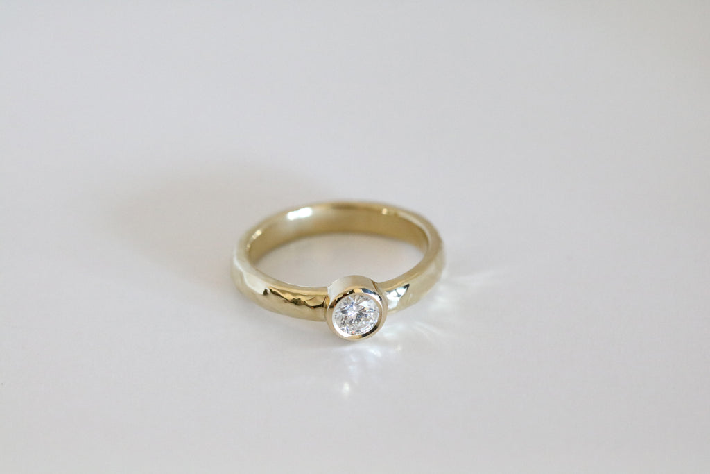 Molten Ring With Bezel Set Diamond Yellow Gold