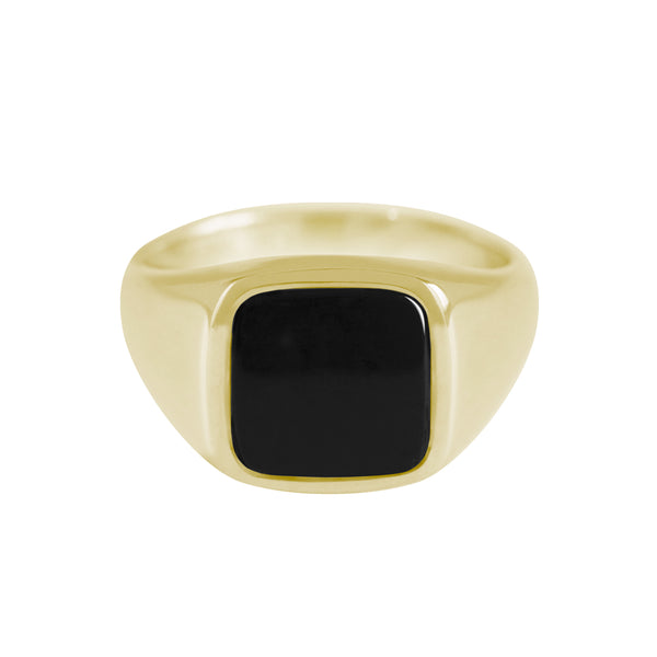 Cushion Onyx Signet Ring Yellow Gold