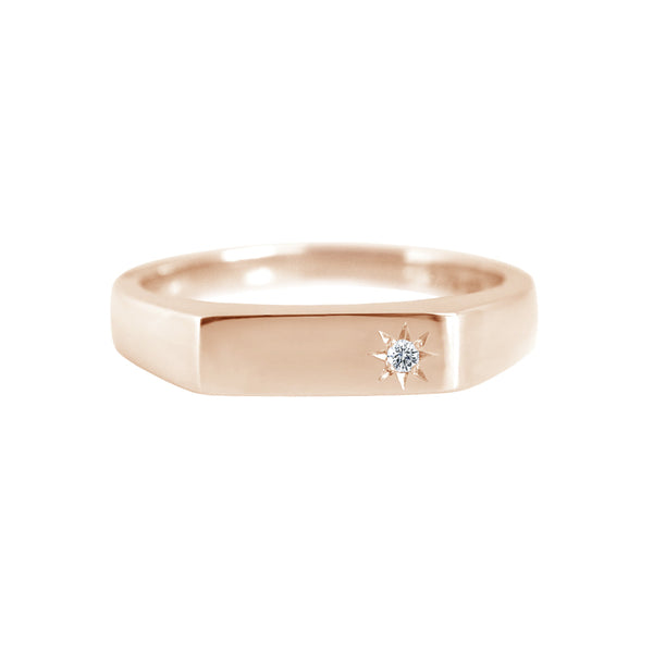 Rectangle Signet Ring with Star Set Diamond Rose Gold