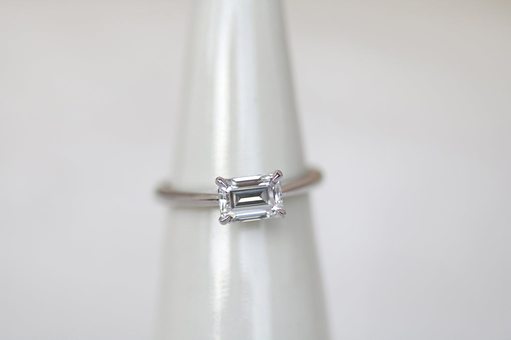 East-West Emerald Cut Diamond Engagement Ring White Gold