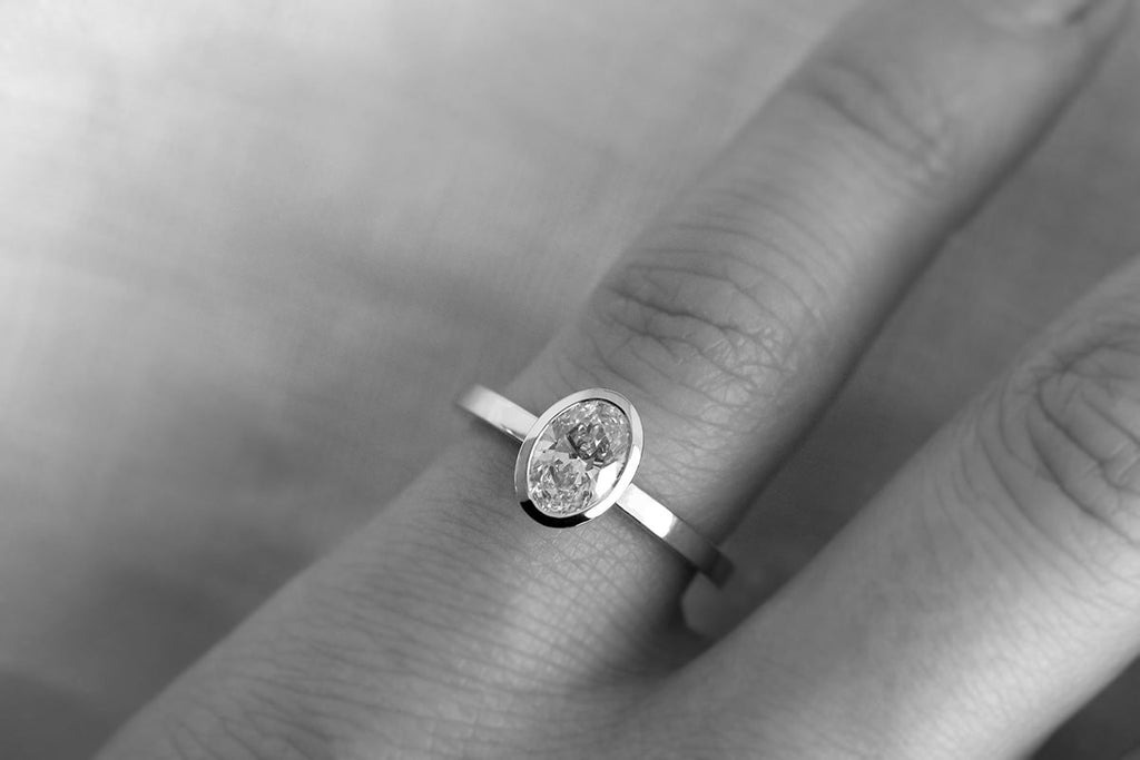 Bezel Set Oval Diamond Engagement Ring Rose Gold