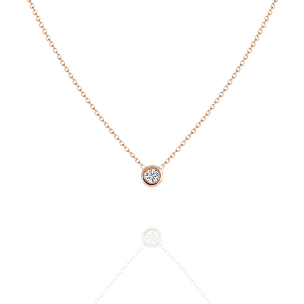 Tiny Bezel Set Diamond Necklace Rose Gold