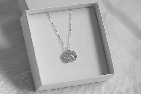 Engraved Duo Initial Necklace with Star Set Diamonds White Gold