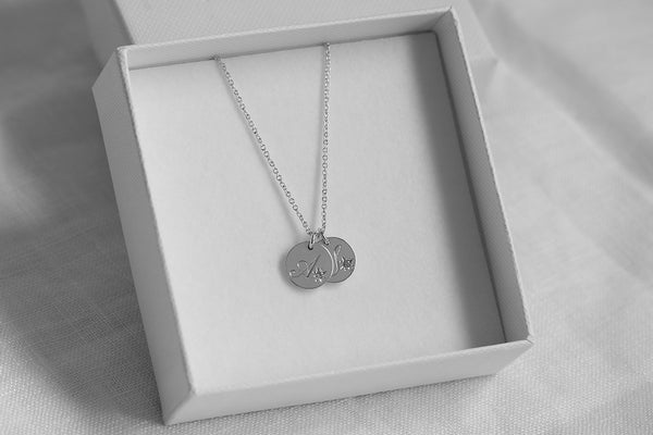 Engraved Duo Initial Necklace with Star Set Diamonds Rose Gold