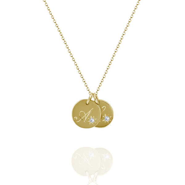 double initial tag necklace yellow gold
