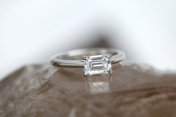East-West Emerald Cut Diamond Engagement Ring White Gold