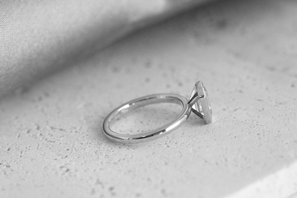 Bezel Set Emerald Cut Diamond Engagement Ring Rose Gold