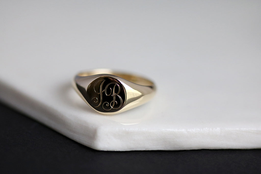 JB Engraved Initials Signet Ring Yellow Gold