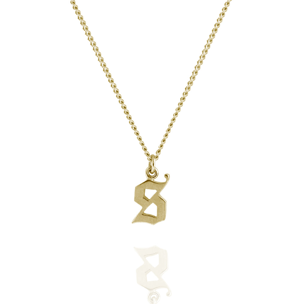 Gothic S Letter Necklace Yellow Gold