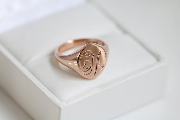 engraved rose gold signet ring