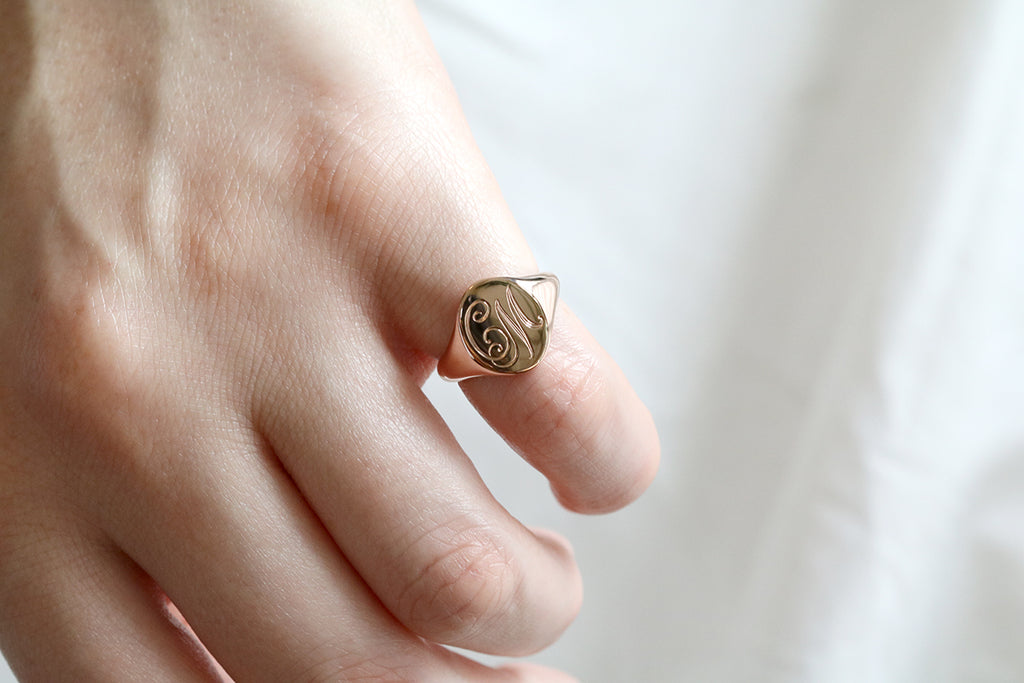 rose gold monogram signet ring
