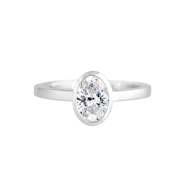 Bezel Set Oval Diamond Engagement Ring Platinum