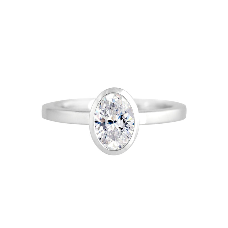 Bezel Set Oval Diamond Engagement Ring White Gold