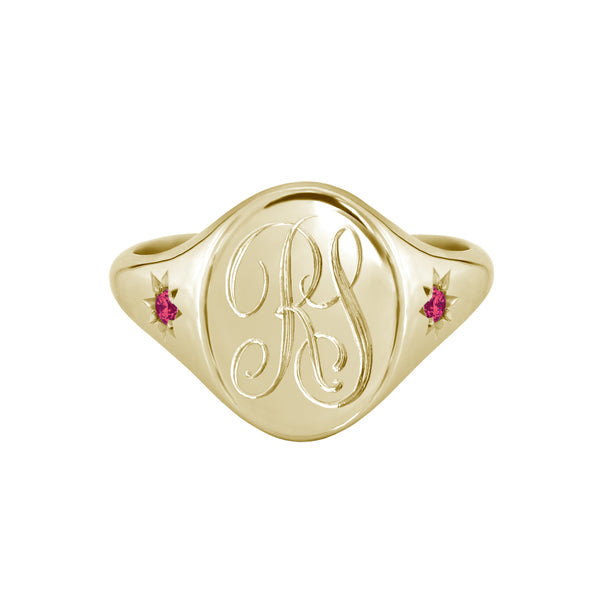 star set ruby monogram signet ring