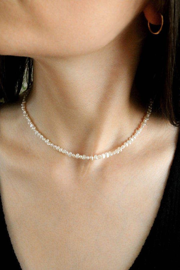 Petite Baroque Pearl Choker Necklace White Gold