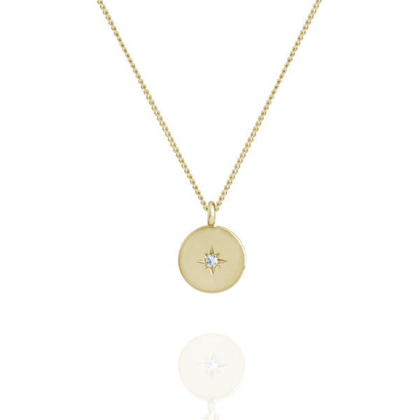 star set diamond disc necklace yellow gold