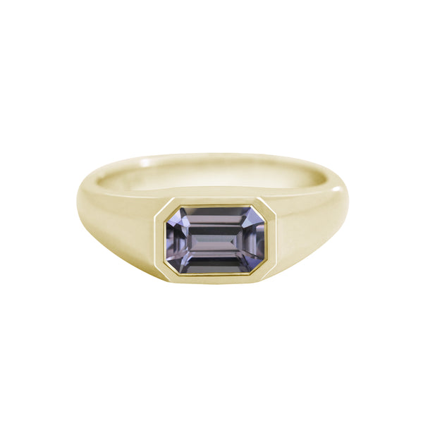 Emerald Cut Lilac Spinel East West Bezel Set Ring Yellow Gold