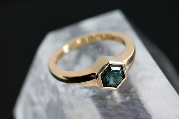 Hexagon Australian Sapphire Ring Yellow Gold