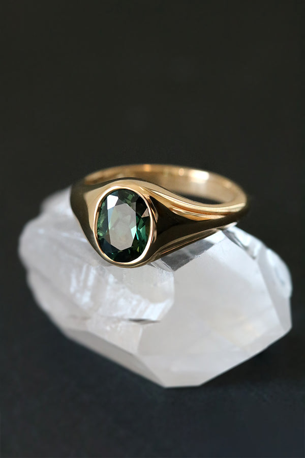 Forest Green Oval Australian Sapphire Signet Ring