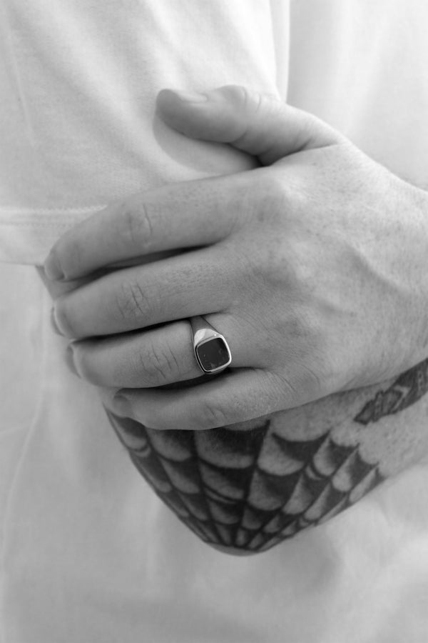 10mm Cushion Bloodstone Signet Ring White Gold