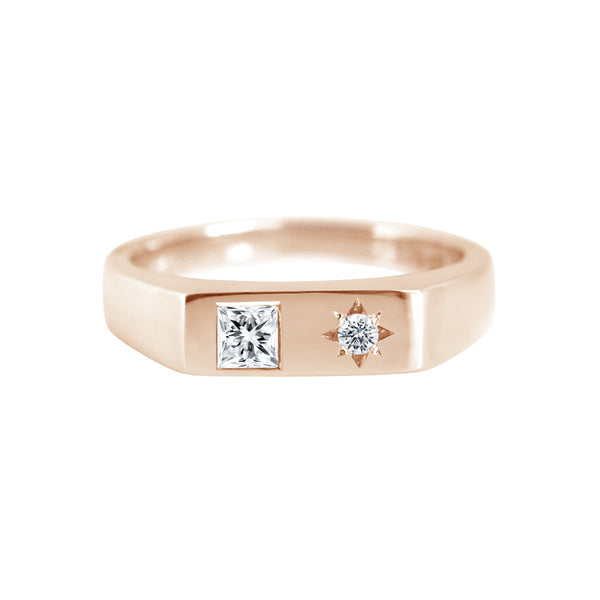 Asymmetric Diamond Signet Ring Rose Gold