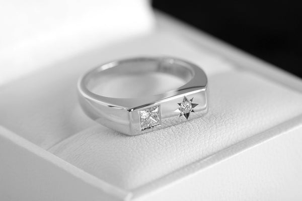 Asymmetric Diamond Signet Ring White Gold