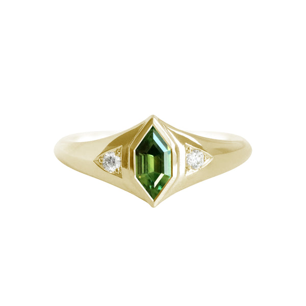 Australian Green Sapphire Elongated Hexagon Bezel Set Ring
