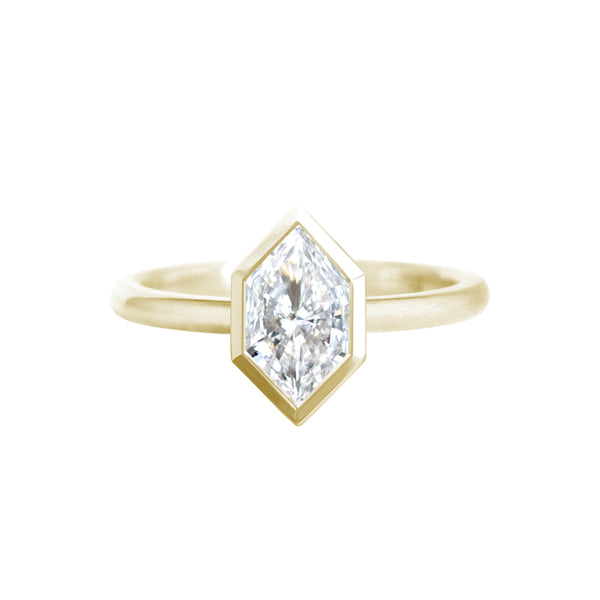 Bezel Set Elongated Hexagon Diamond Engagement Ring Yellow Gold