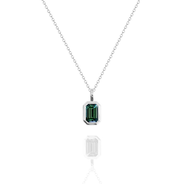 Bezel Set Emerald Cut Australian Parti Sapphire Necklace White Gold