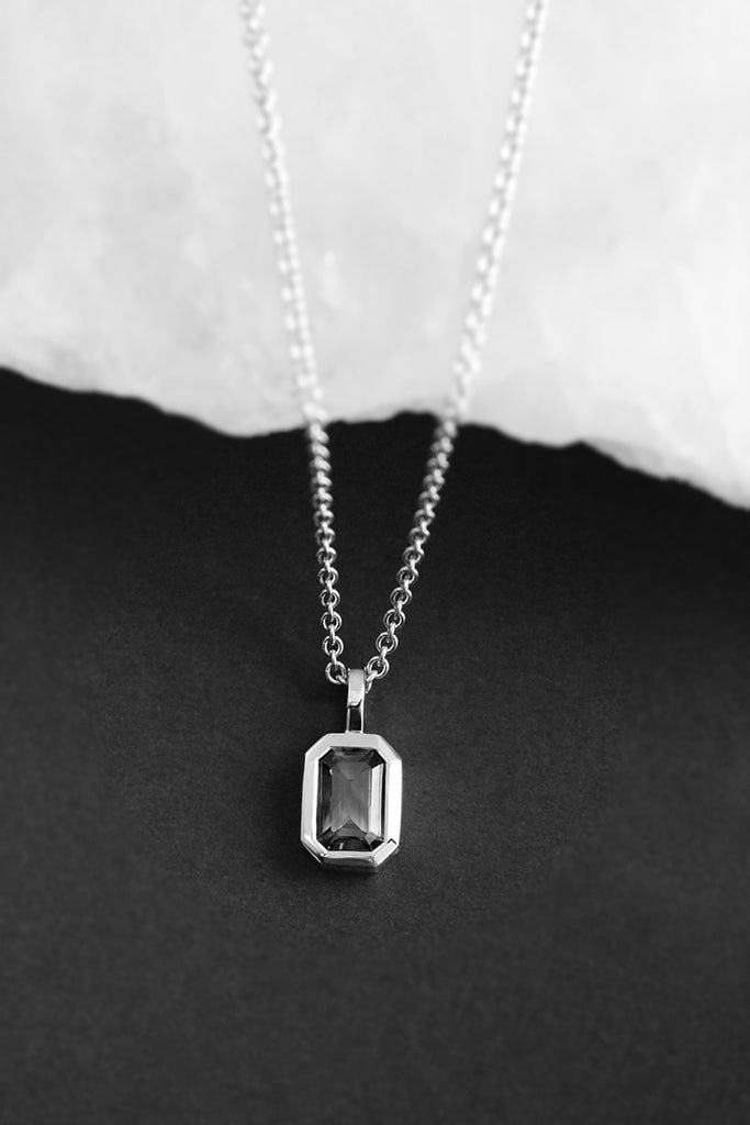 Bezel Set Emerald Cut Australian Parti Sapphire Necklace Rose Gold