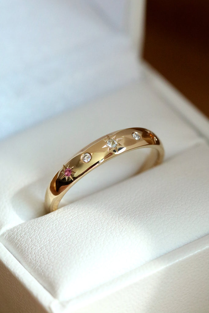 Birthstone Ring With Alternating Settings Yellow Gold