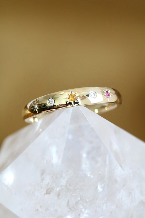 Birthstone Ring With Alternating Settings Yellow Gold