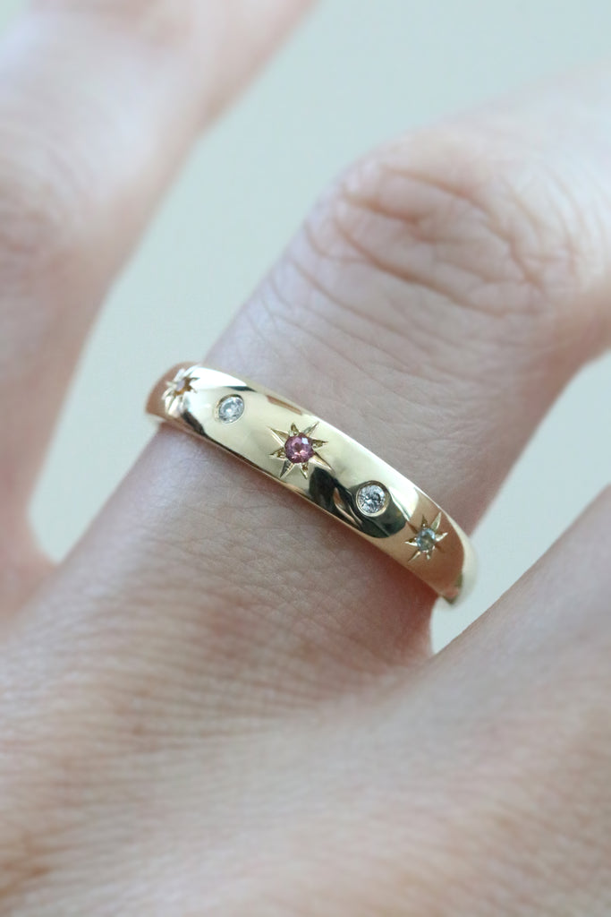 Birthstone Ring With Alternating Settings Yellow Gold