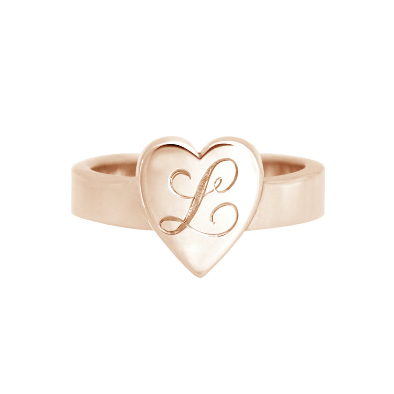 Bold Heart Ring With Engraved Initial Rose Gold