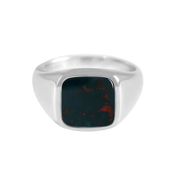 10mm Cushion Bloodstone Signet Ring White Gold