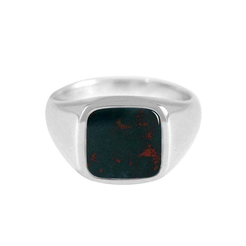 10mm Cushion Bloodstone Signet Ring White Gold