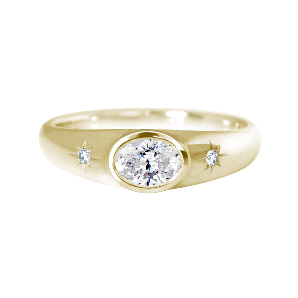 East West Oval Diamond Ring with Star Set Diamonds Yellow Gold ...
