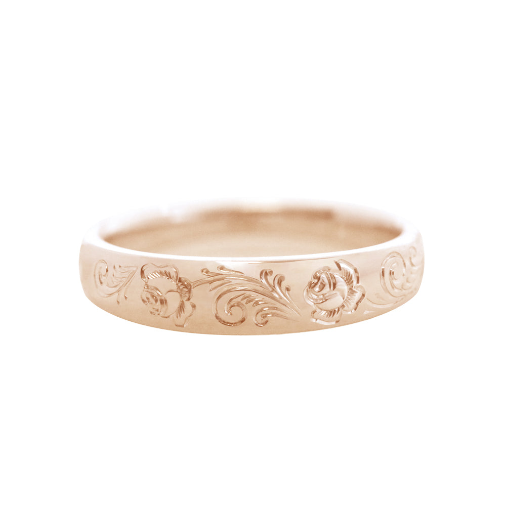 Engraved Rose Ring with Scrollwork Rose Gold