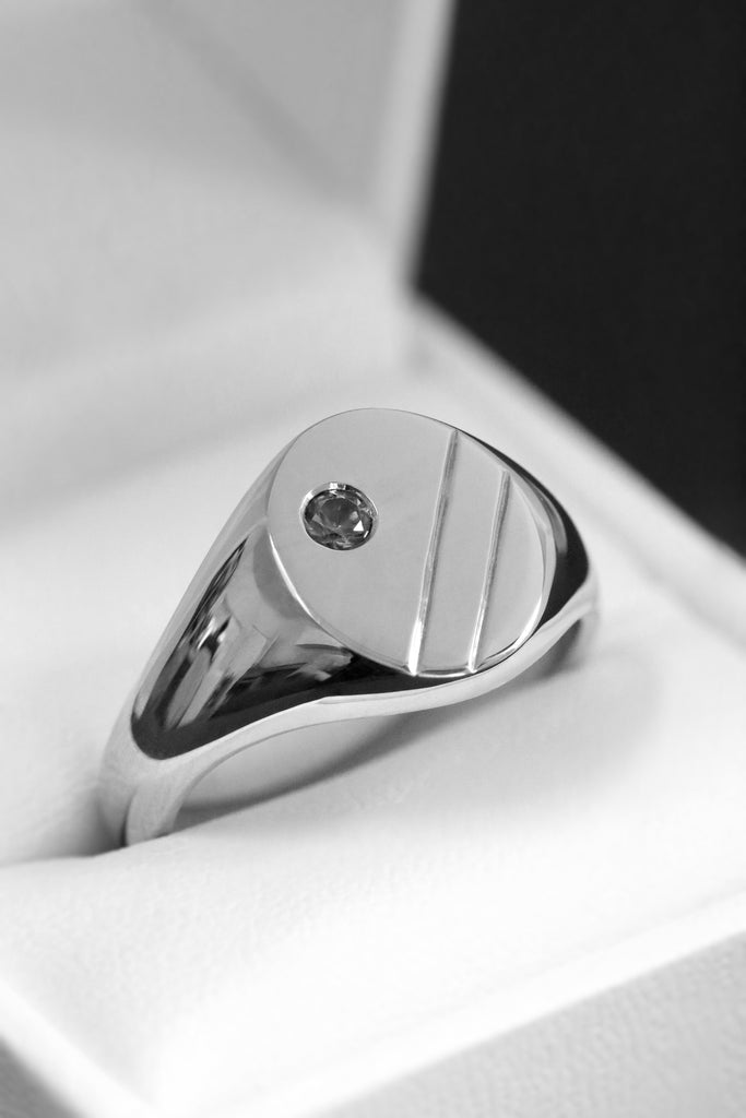 Extra Large Oval Engraved Signet Ring with Green Sapphire Rose Gold