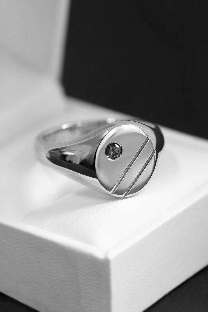 Extra Large Oval Engraved Signet Ring with Green Sapphire Rose Gold