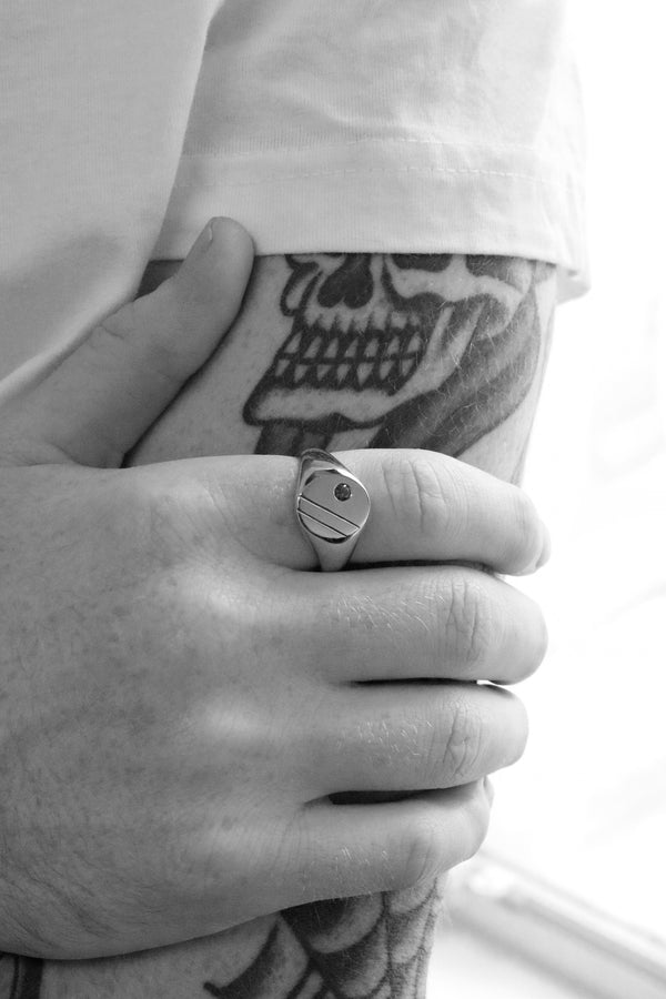 Extra Large Oval Engraved Signet Ring with Green Sapphire Rose Gold