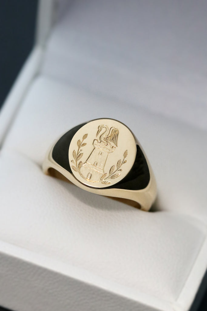 Wax seal engraved signet ring yellow gold