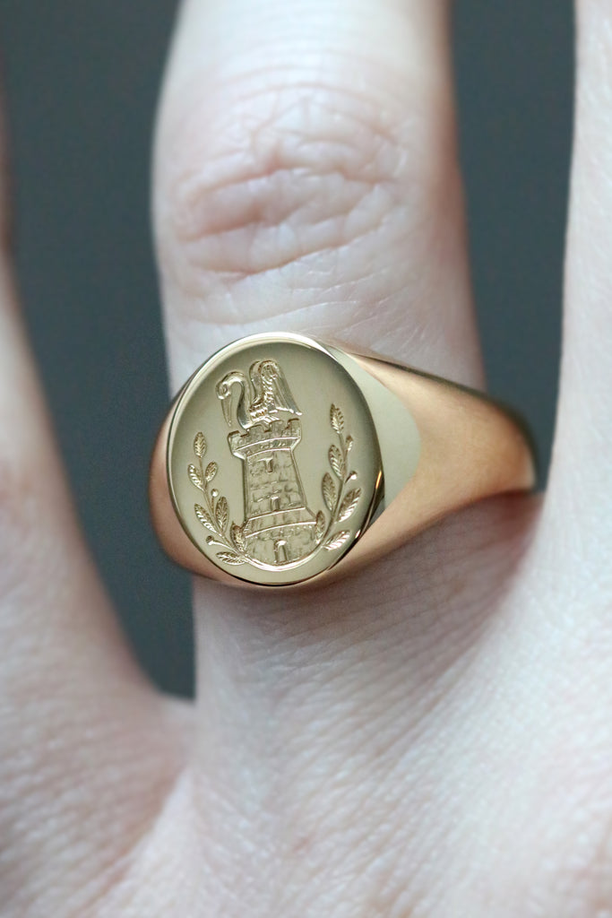 Wax seal engraved signet ring yellow gold