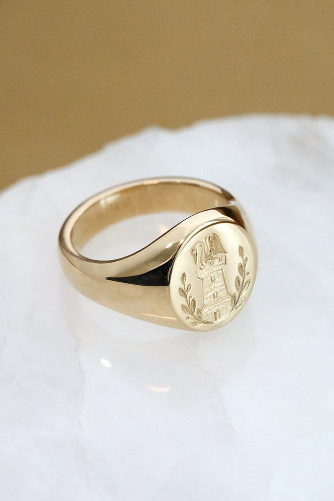 Wax seal engraved signet ring yellow gold