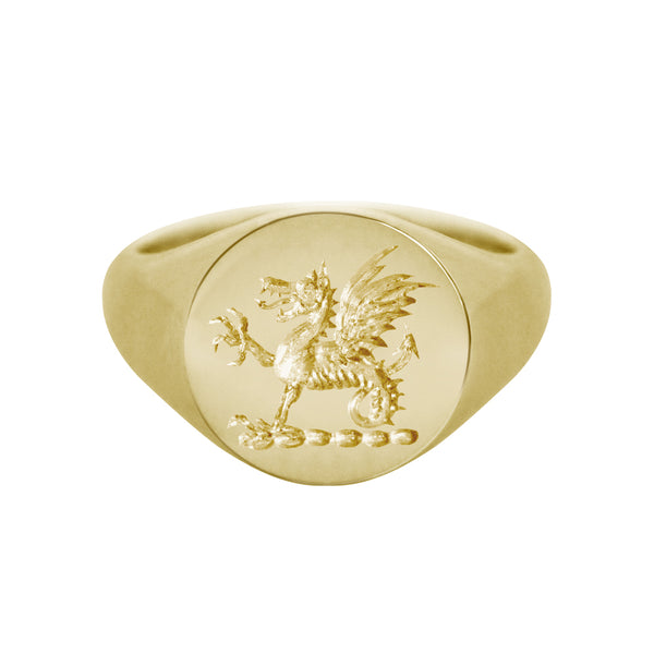 Wax Seal Engraved Round Signet Ring Yellow Gold