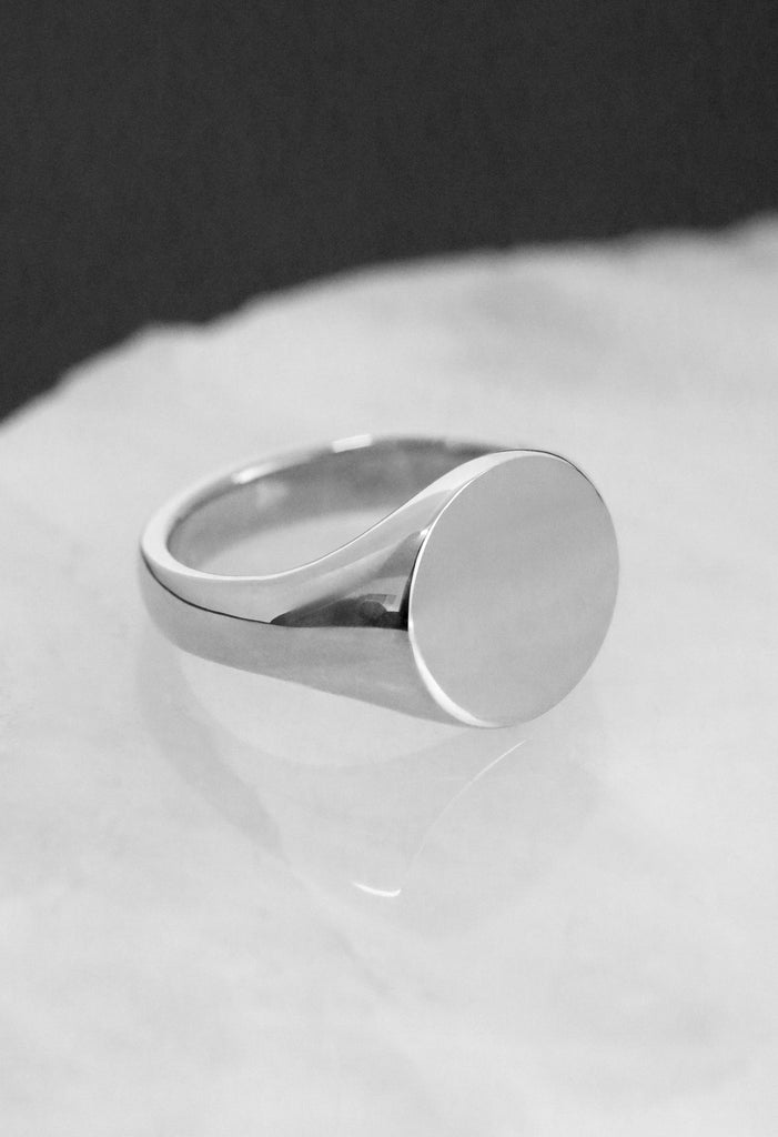 Extra Large Round Signet Ring White Gold